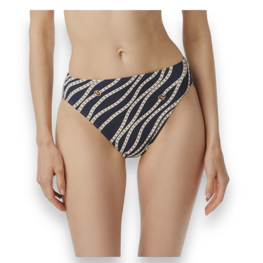 MICHAEL Michael Kors Bikini Bottom WMNS L High Leg‎ - Diagonal Chain Belt Print